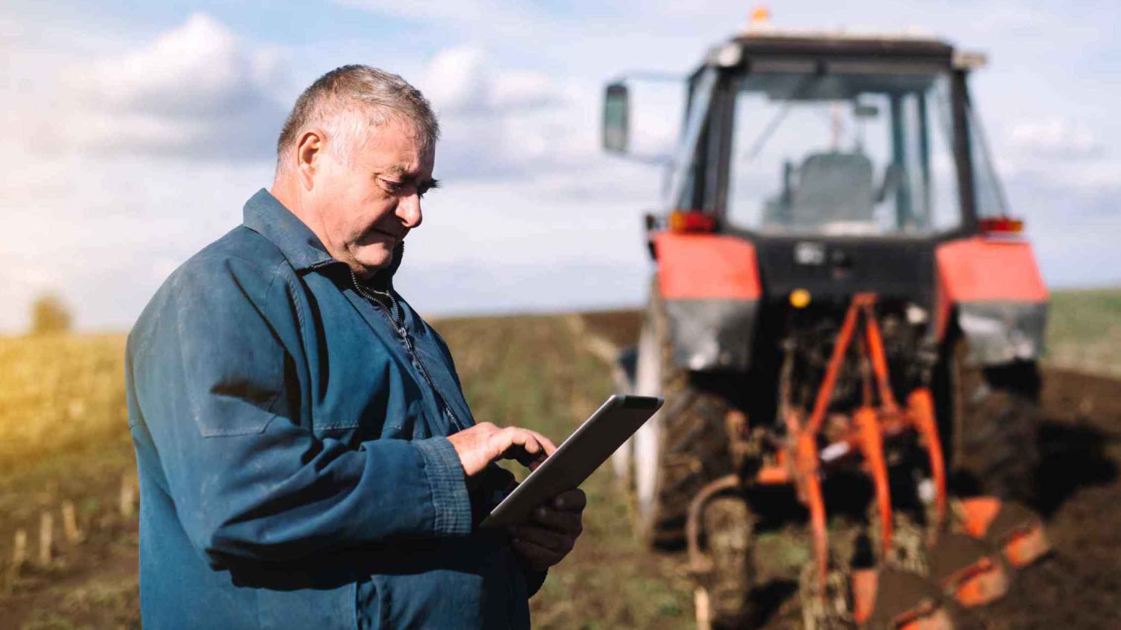 Farmer with tablet in field