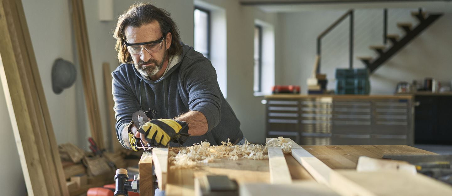 Tradesman, Steve Hollands, hard at work in his joinery business