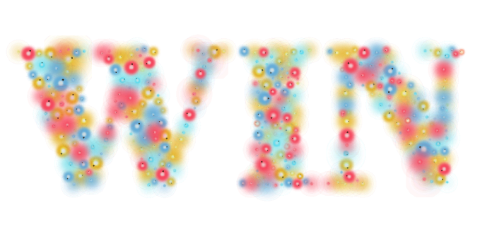 the word win spelled out with groupings of multi-coloured Christmas lights that are giving of a glow