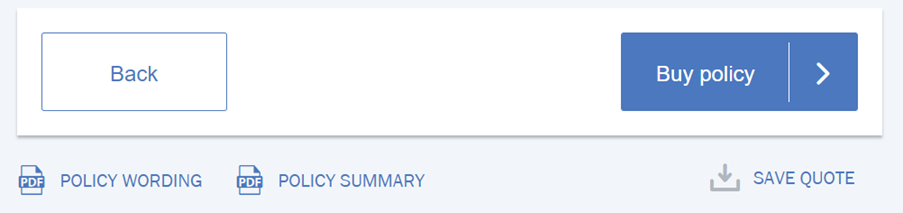 Save quote button as shown on when you get a business insurance quote from AXA