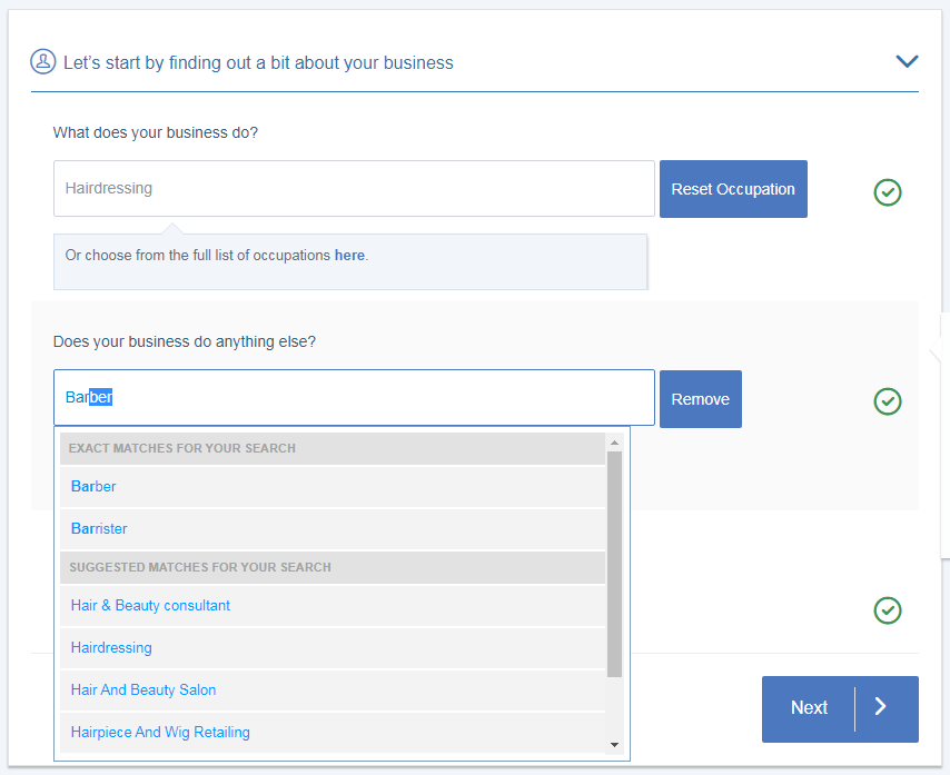 Screenshot of the AXA quote journey outlining how to choose a second occupation