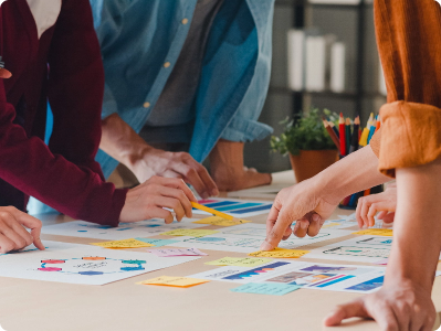 group of people creating a mind map