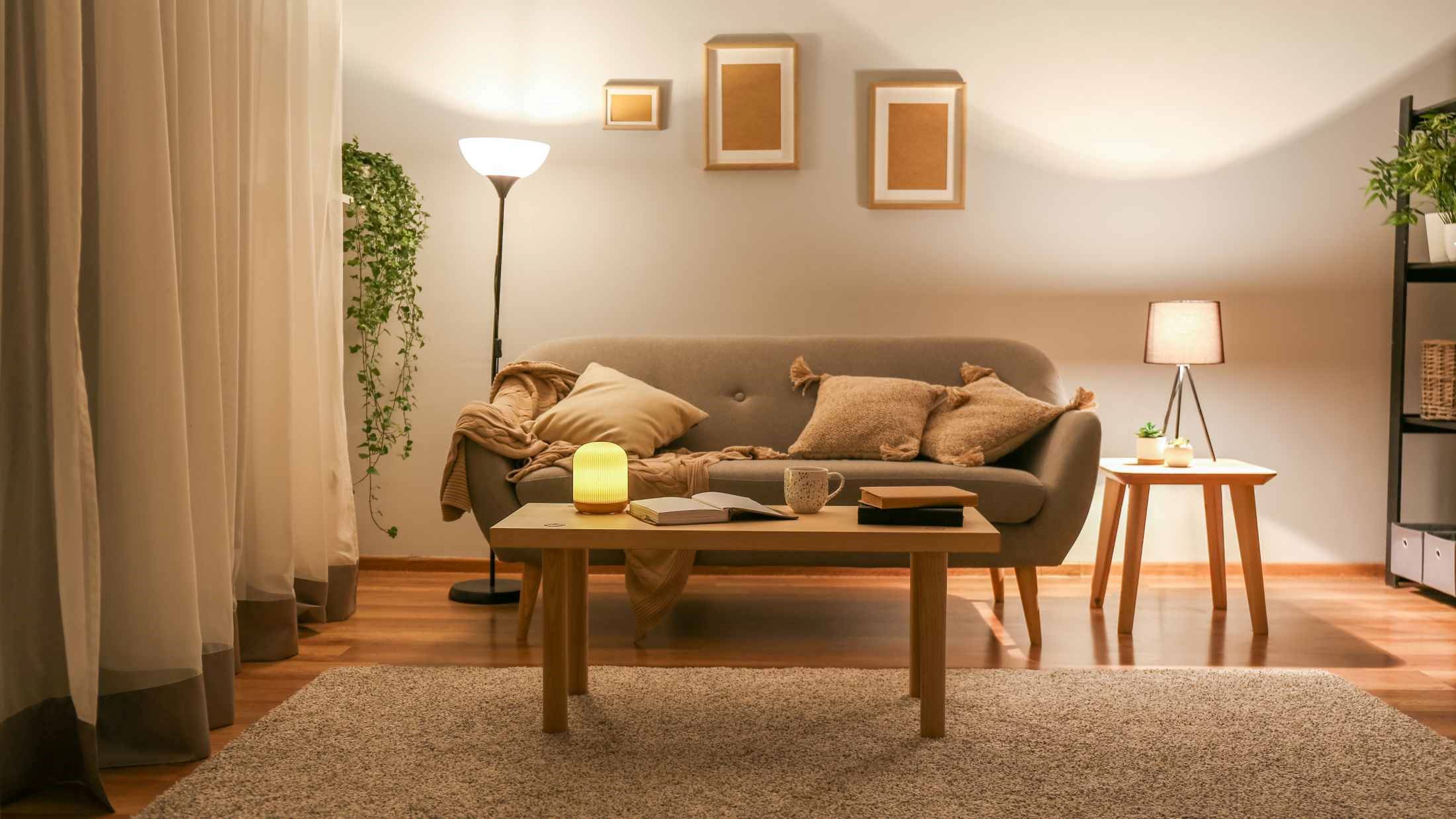 Stylish interior of living room at night