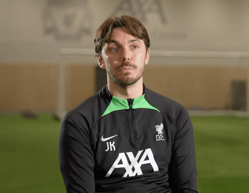jordan kevan who is the lfcw performance analyst being interview on a football pitch