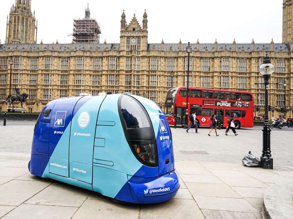 Driverless vehicle parked outside of Parliament