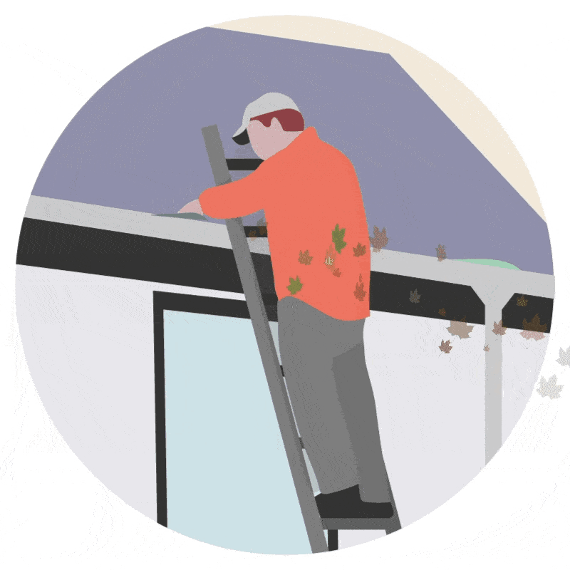 Illustration of a man up a lader making room repairs
