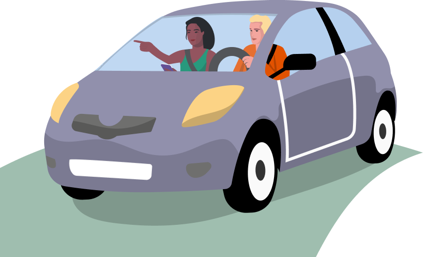 Illustration of a driver and a passenger in a car