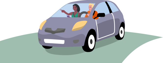 Illustration of a driver and a passenger in a car