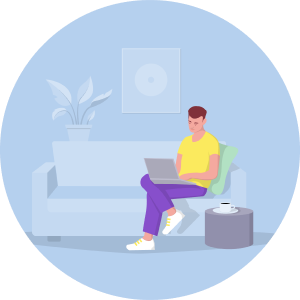 illustration of a man using his laptop at home
