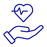 Icon of a hand with a heart and electrocardiogram