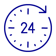 Icon of a clock with 24 hours displayed on the face