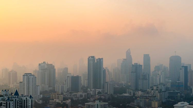 PM 2 point 5 dust in Bangkok or the center city,Capital city are covered by heavy smog