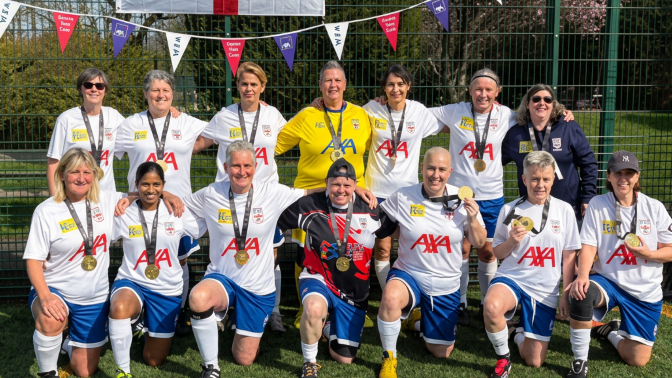 England Women's Walking Football team squad photo with their winner's medals