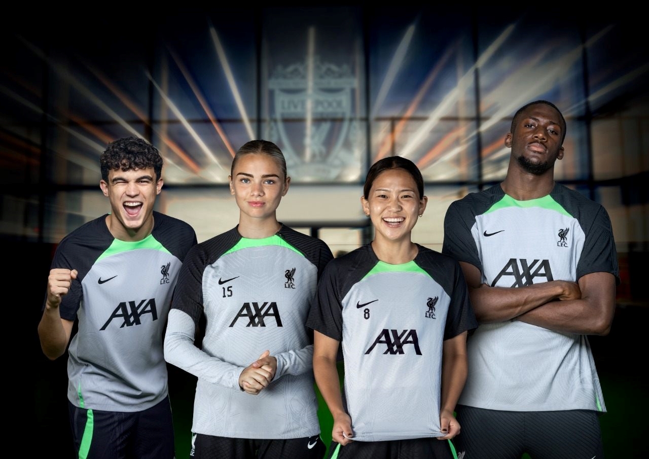 Diverse football players highlighting the axa and lfc partnership
