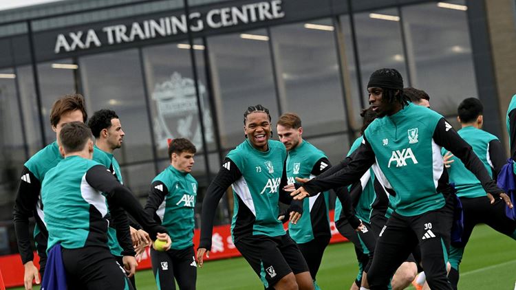 Liverpool Football Club Men's team players training at the AXA training centre in 2020