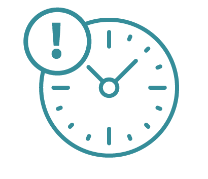 A clock icon with an exclamation mark