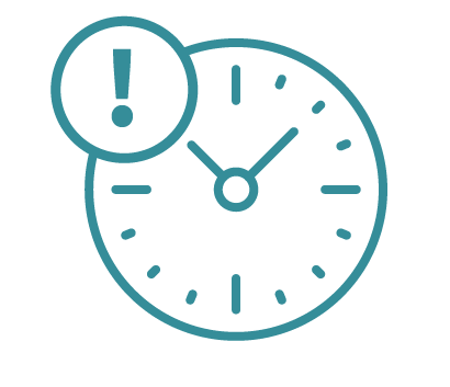 A clock icon with an exclamation mark