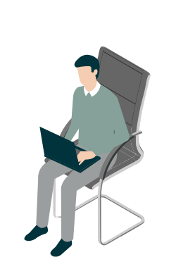 Illustration of a man sat in an office chair working on his laptop