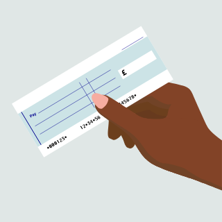 Illustration of a hand holding a cheque