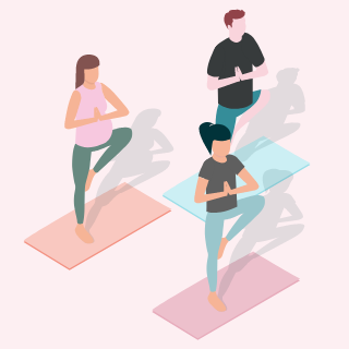 Illustration of three persons doing yoga