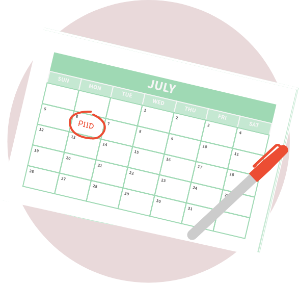 Illustration of a calendar with 6 July circled