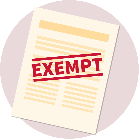 Illustration of a document with 'Exempt' stamped on it
