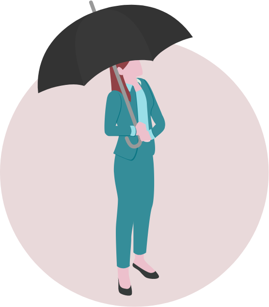 Illustration of a business woman holidaing an umbrella