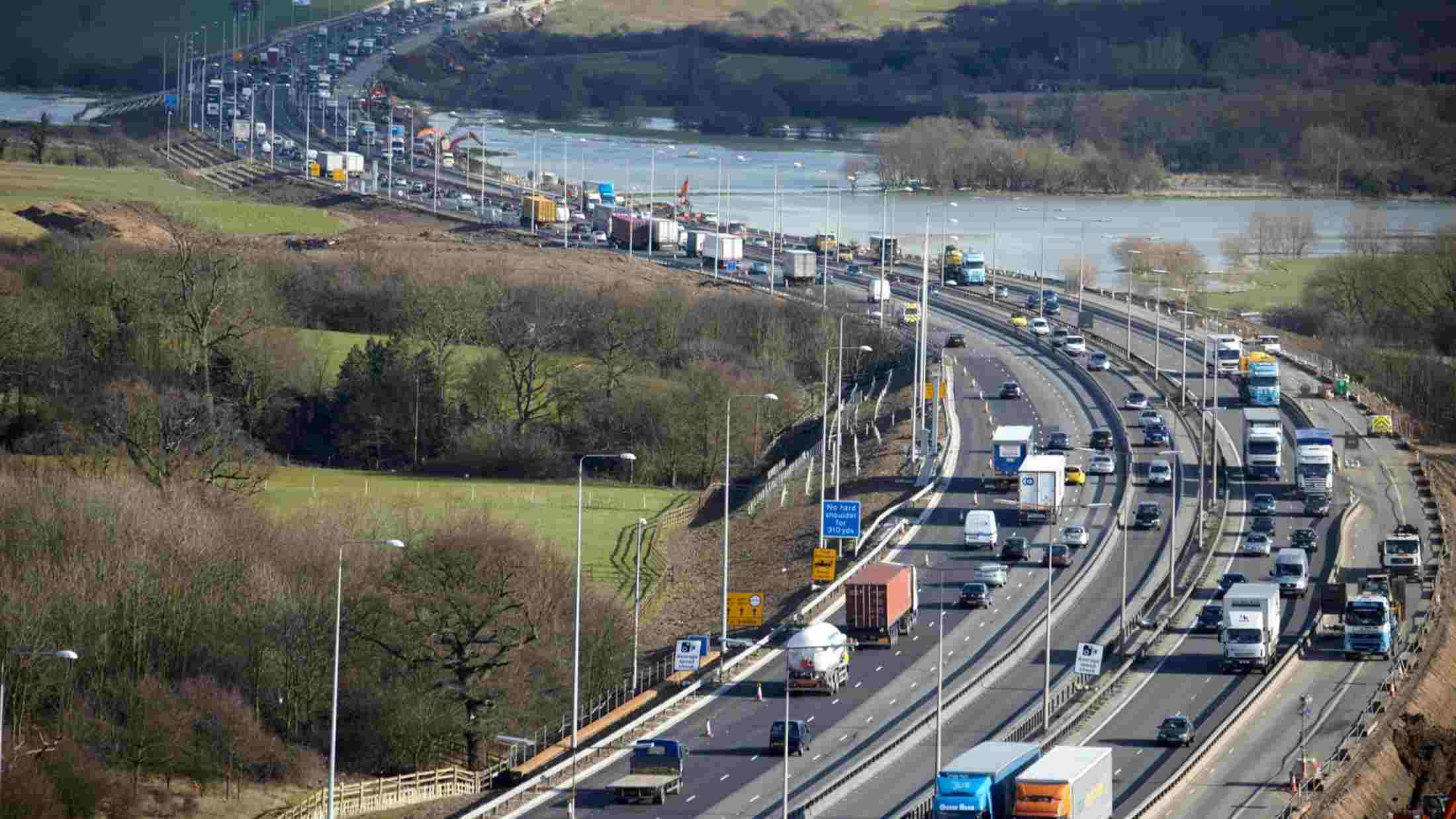 A motorway with a traffic jam