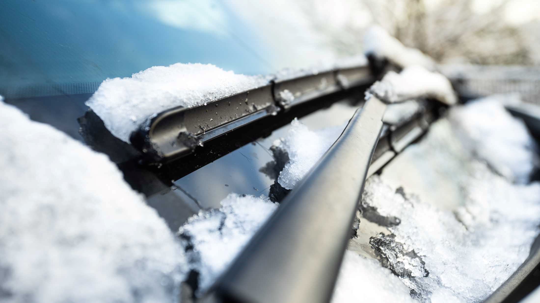Close up of snow on car windscreen