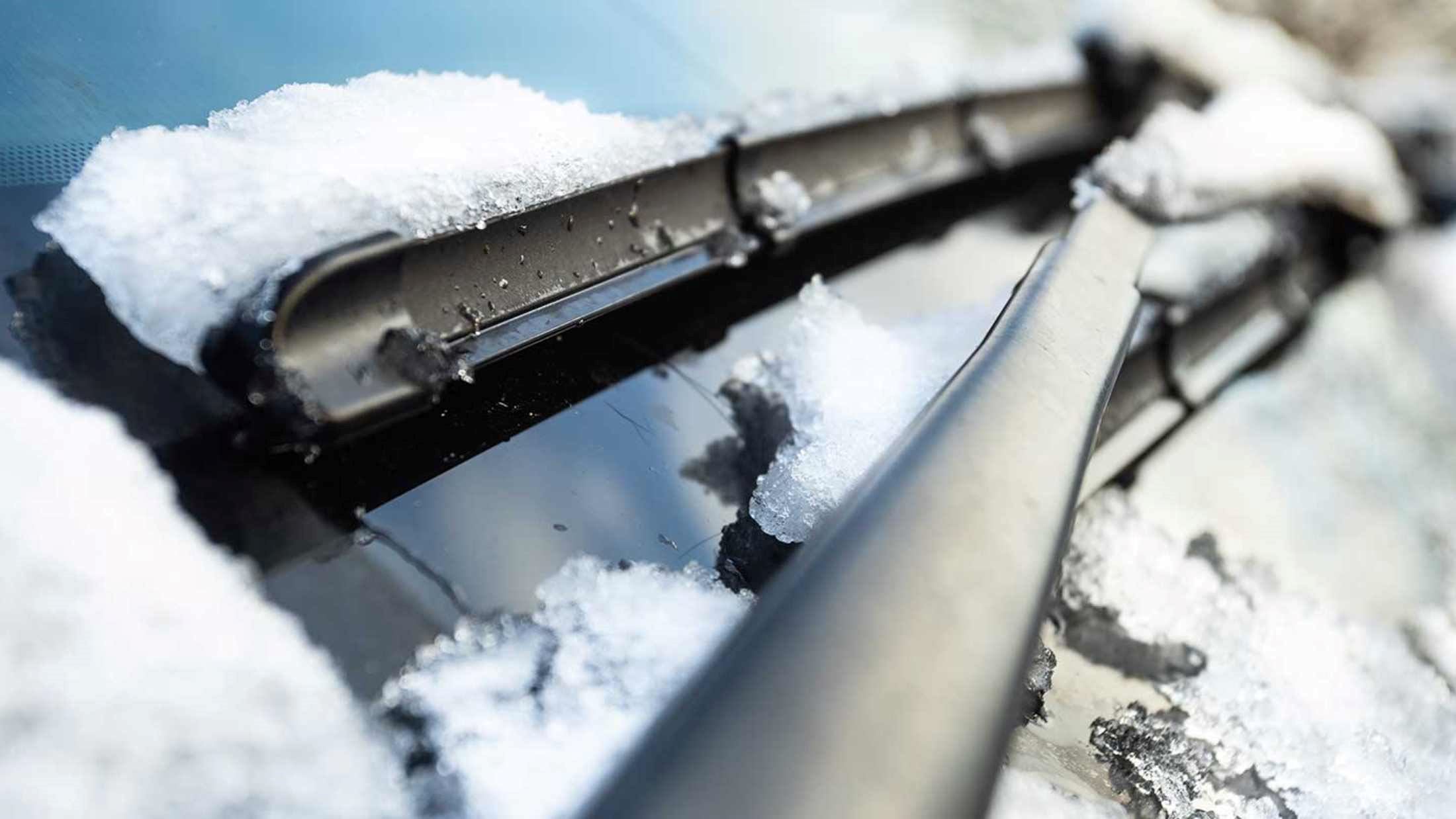 Snow on car windscreen