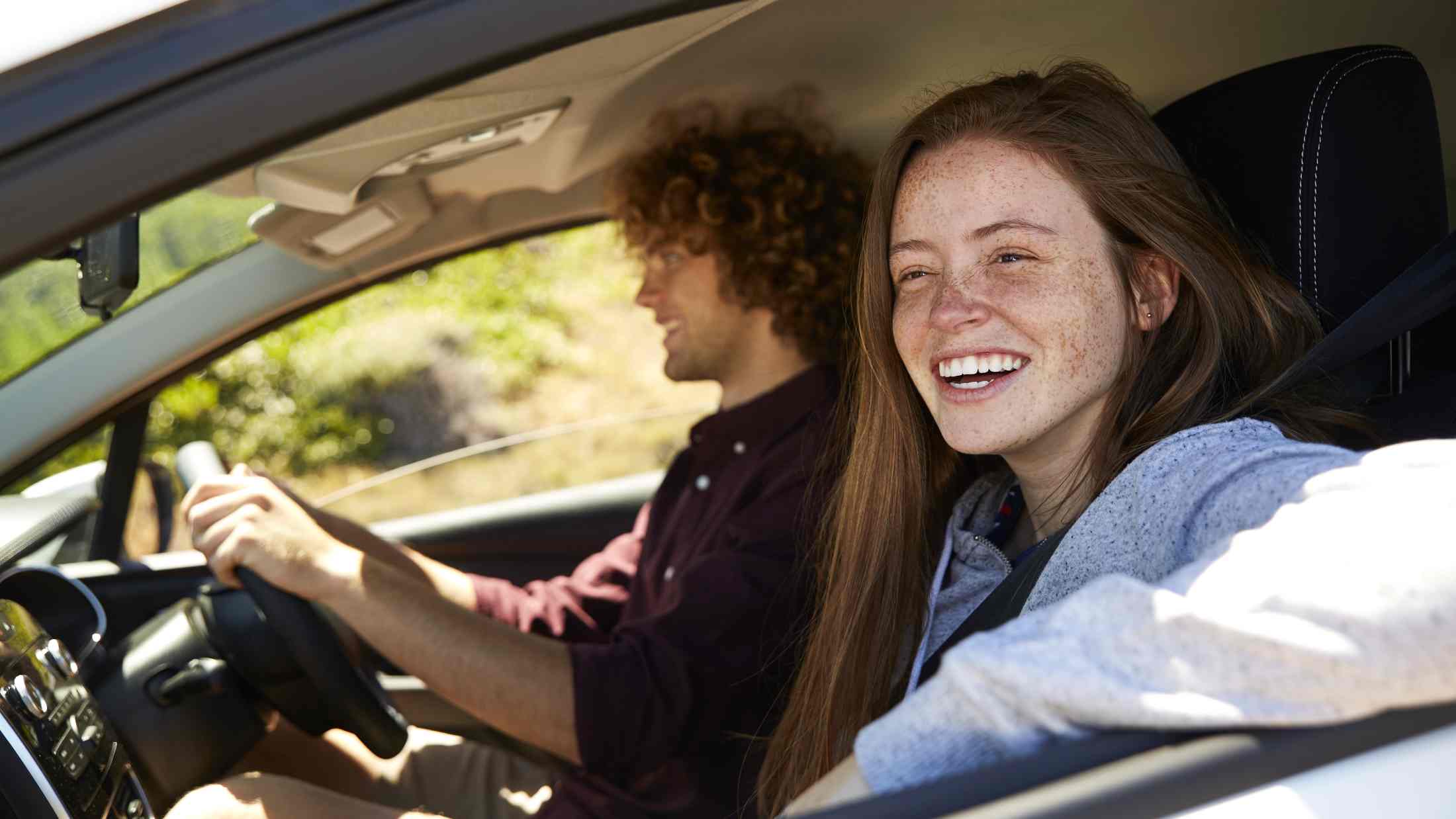 Young couple in car