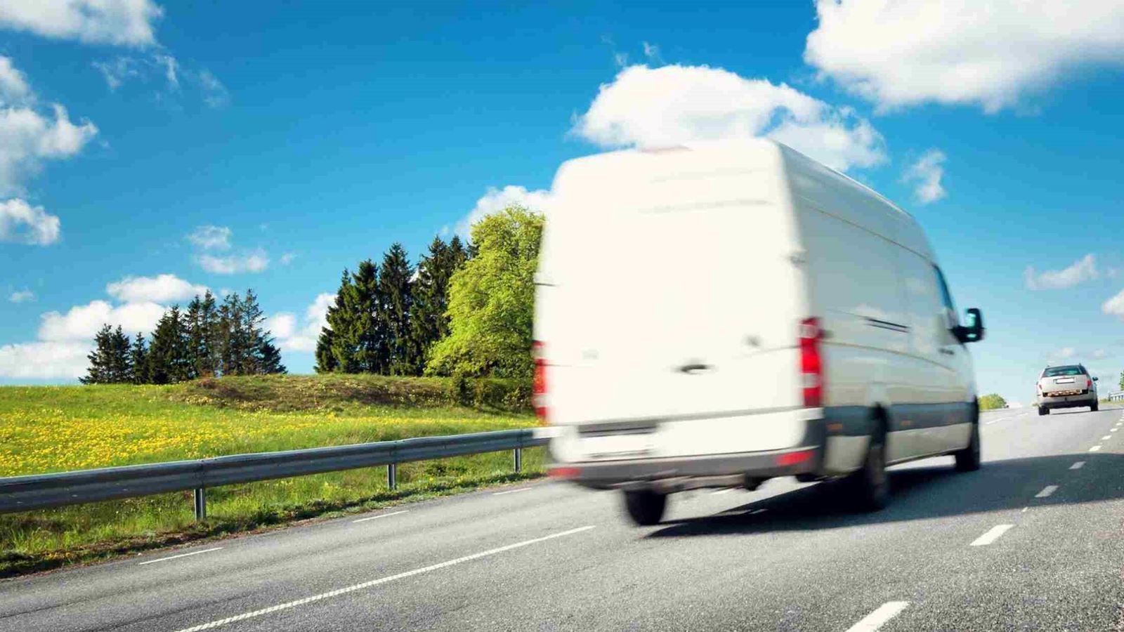 White van on road