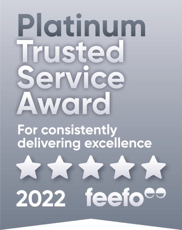 Feefo Platinum Trusted Servce Award for consistenly delivering excellence, 2022