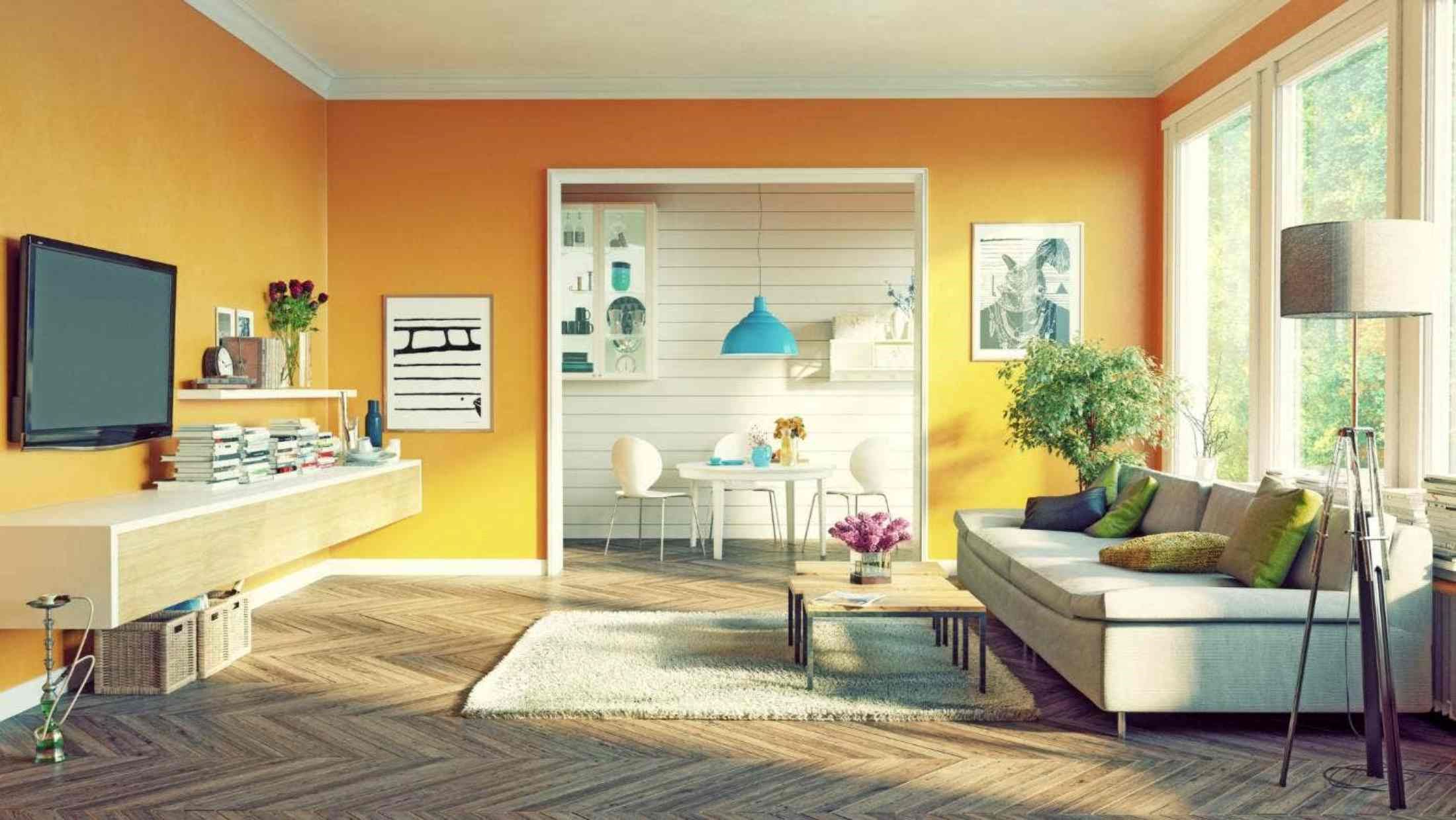Concept living room with orange walls