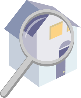A graphic of a magnifier enlarging a picture of a house