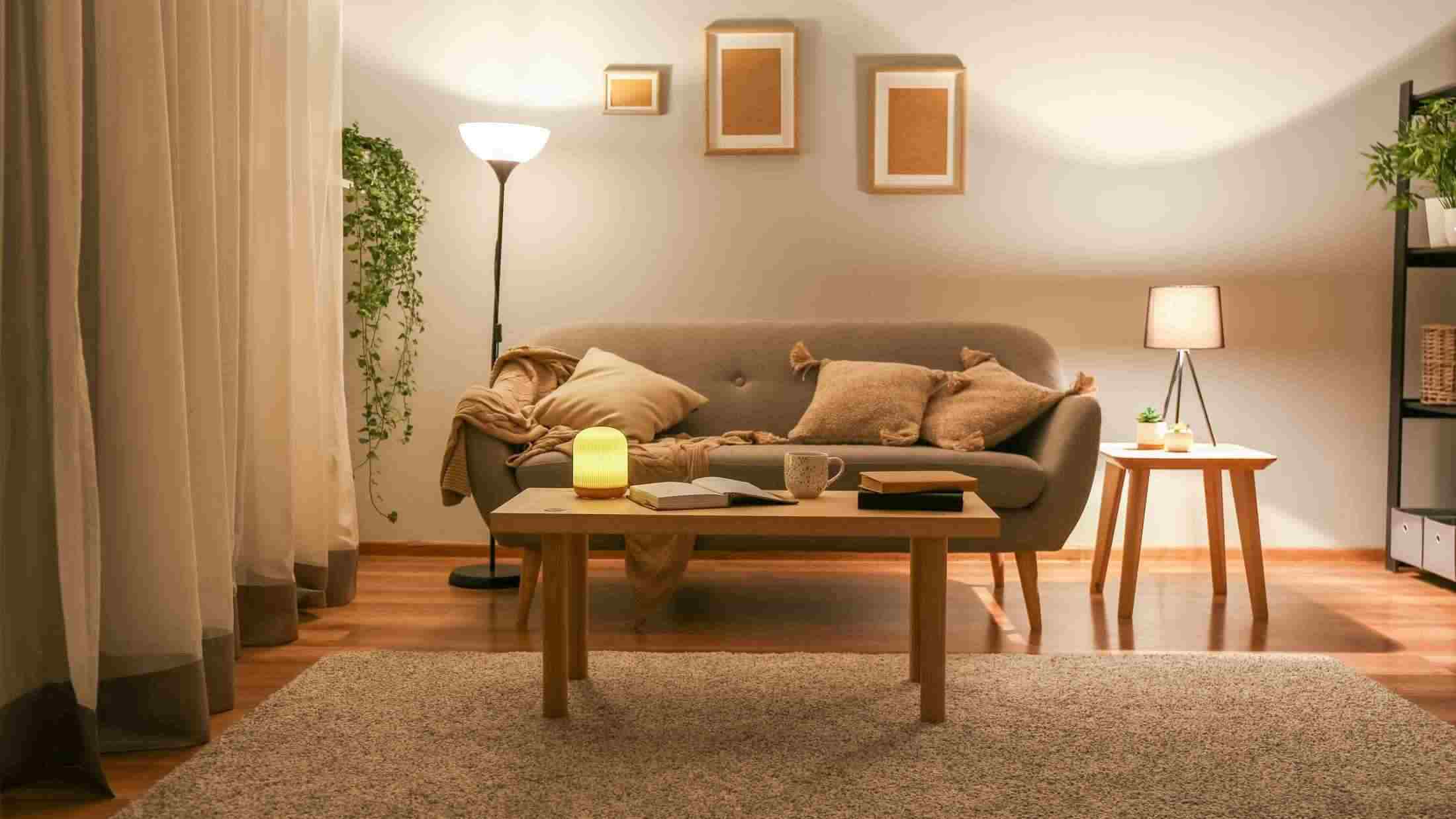 Stylish interior of living room at night