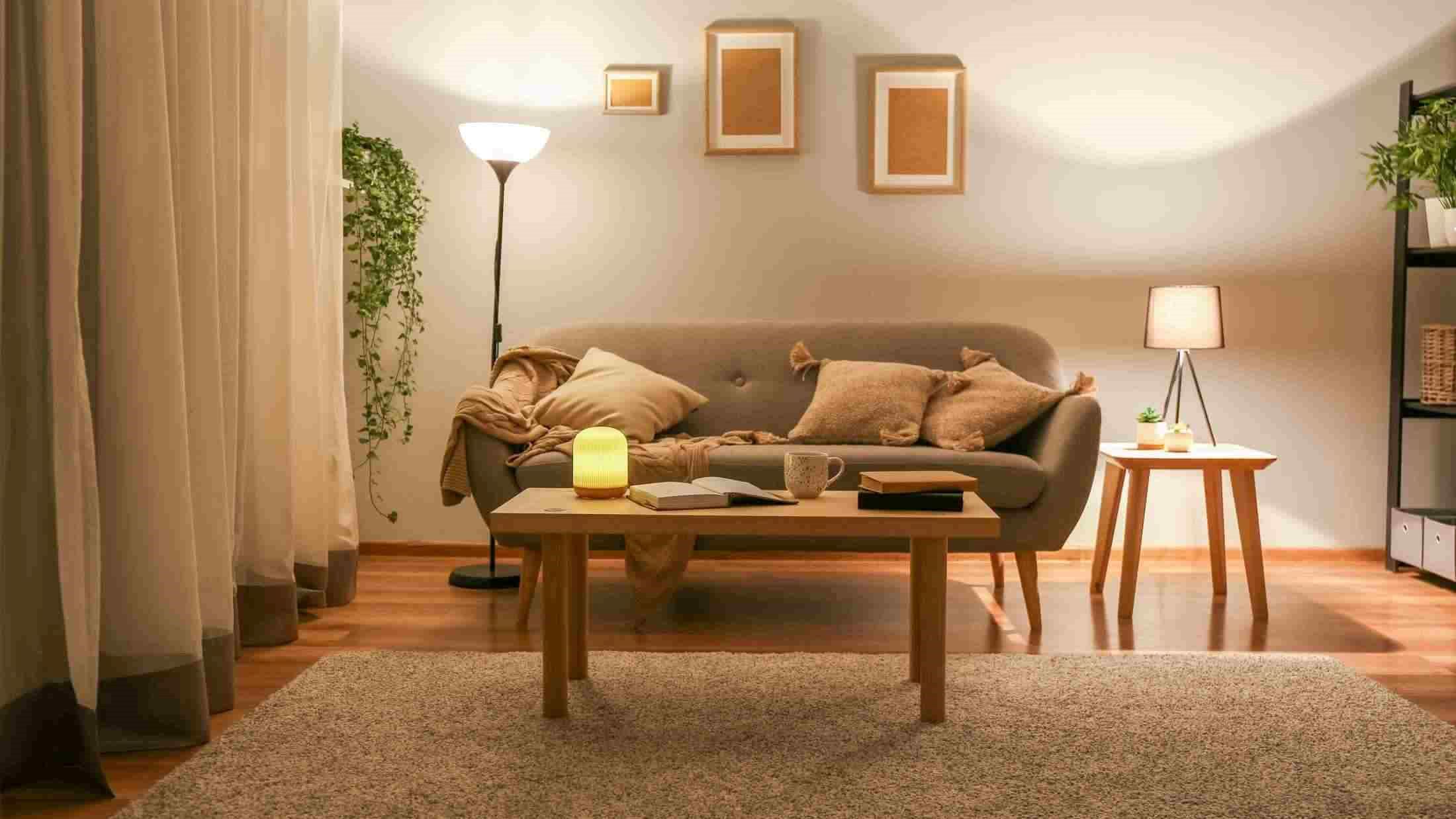 Stylish interior of living room at night