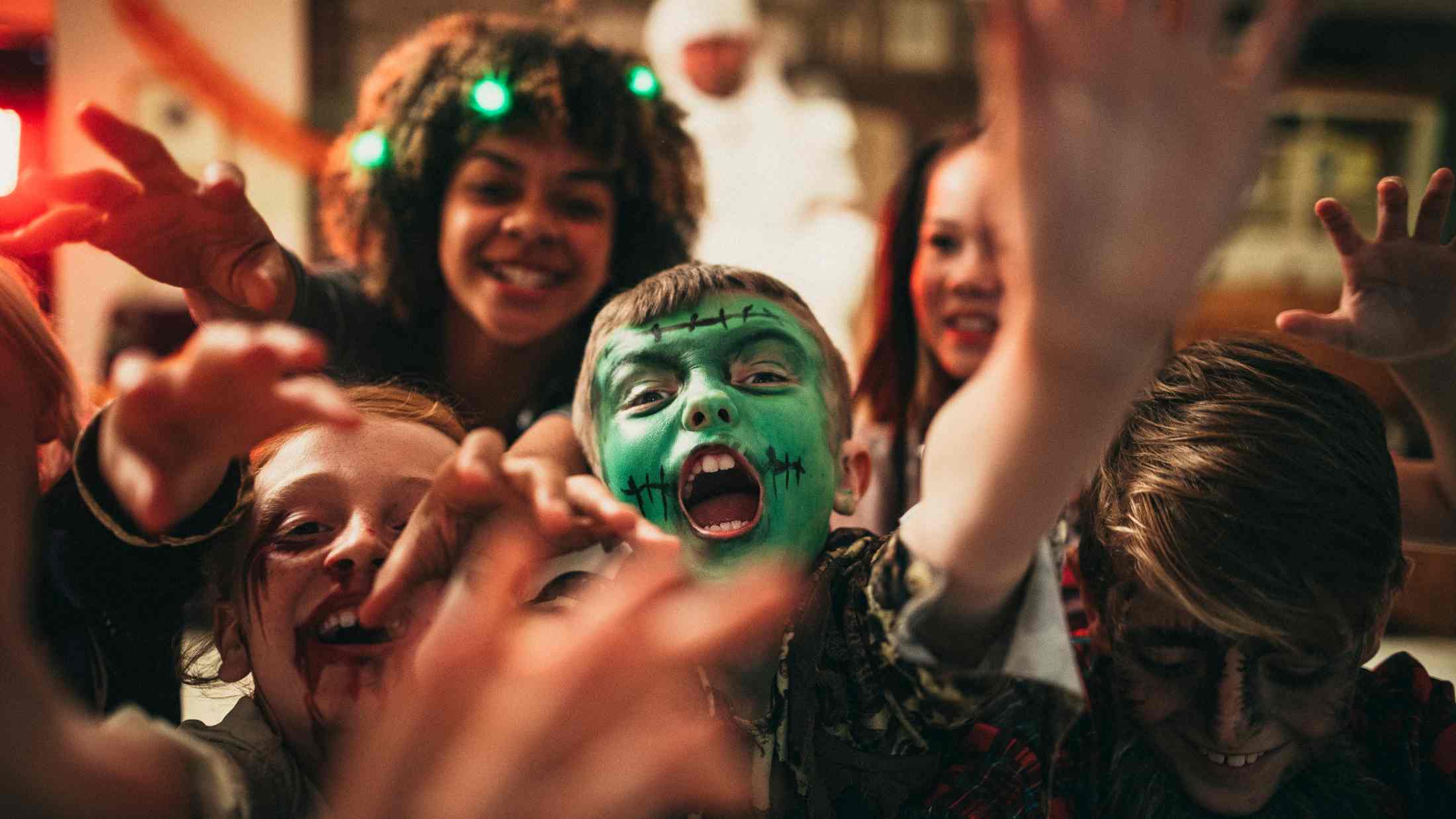 Children with faces painted for Halloween