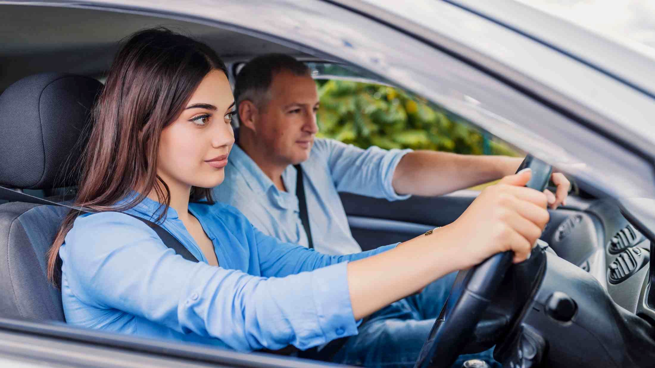 Young woman getting her driver test