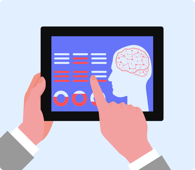 Person holding a phone showing medical scan results from Dyamotech system